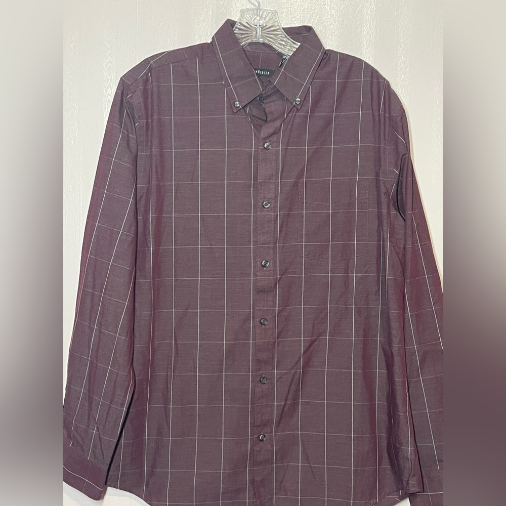 Van Heusen Casual Burgundy Plaid Button Down Medium